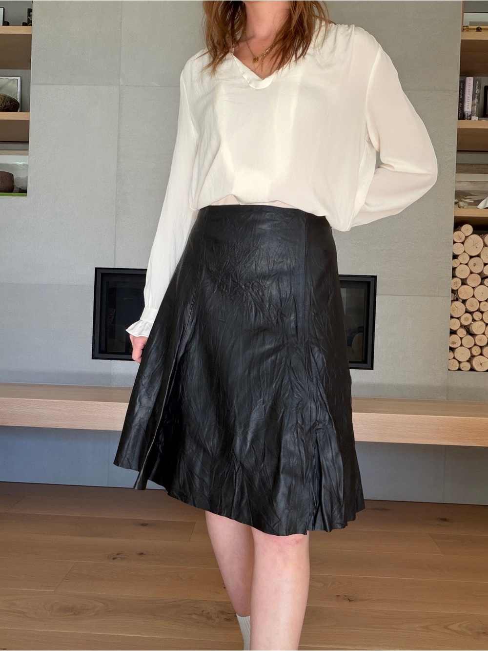 100% lamb leather club Monaco a line skirt